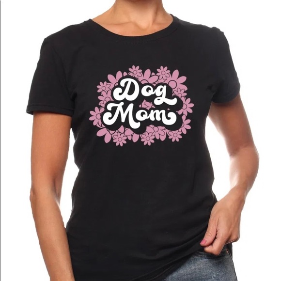 Women's T-Shirt Dog Mom Flower Power Tee Apparel - Picture 1 of 2